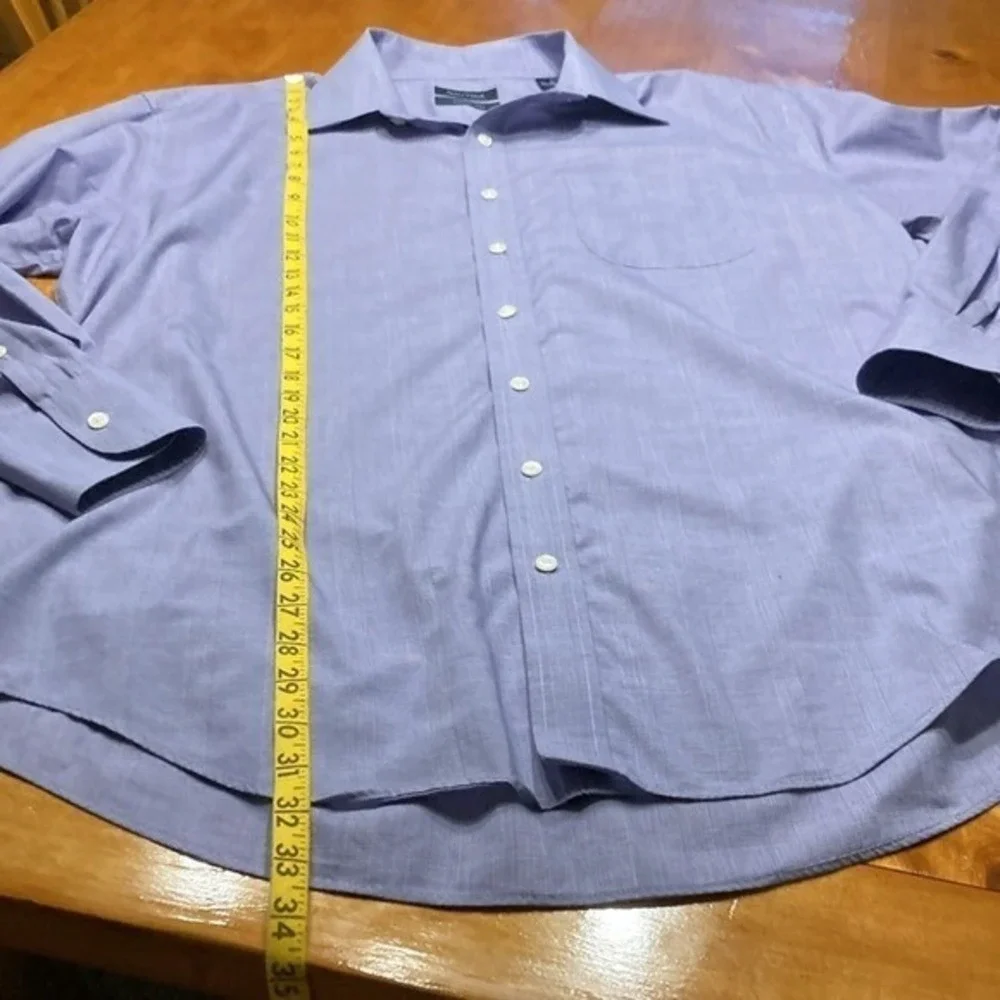 Nautica Mens Dress Shirt 17.5 34/35 Purple Micro Check Plaid Wrinkle Free XL‎